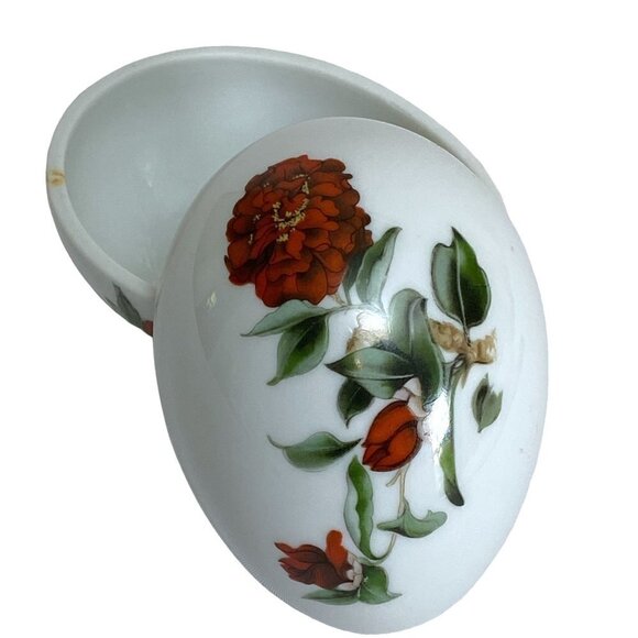 Limoges Porcelain Box Rochard France Red Poppies Egg Shape Trinket Box - Picture 12 of 15